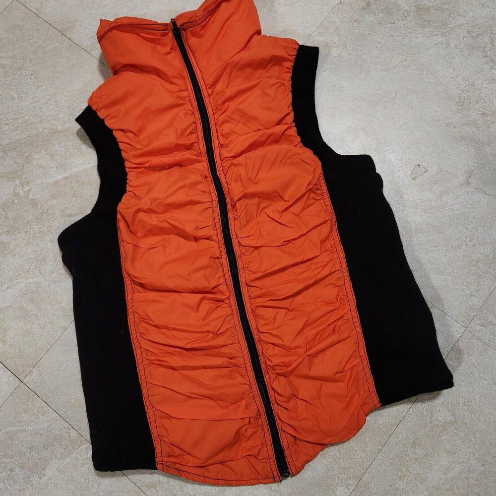 Free People Womens Size‎ S Small Orange Black Full Zip Vest Sleeveless Jacket